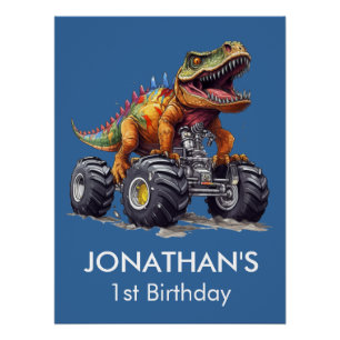 Blue Dinosaur T-Rex Monster Truck, Poster