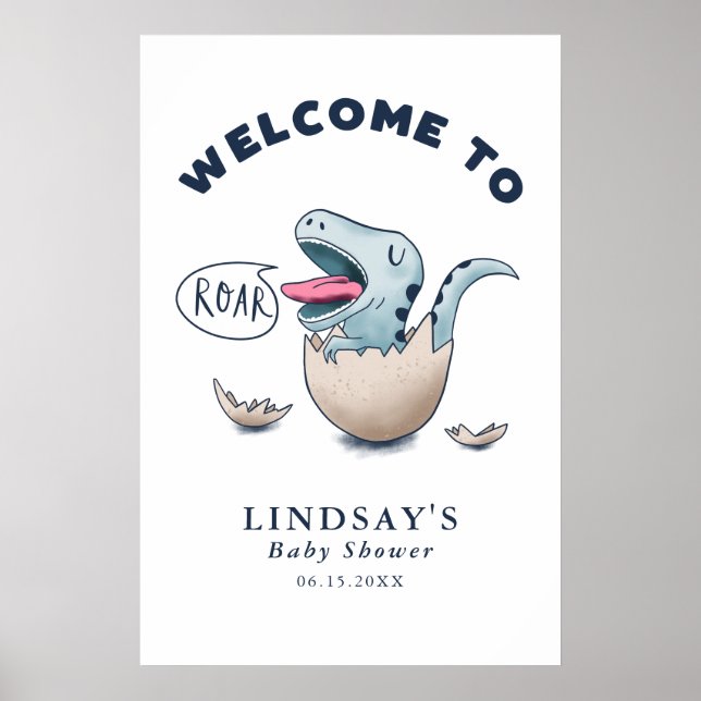Blue Dinosaur Theme Baby Shower Welcome Sign (Front)