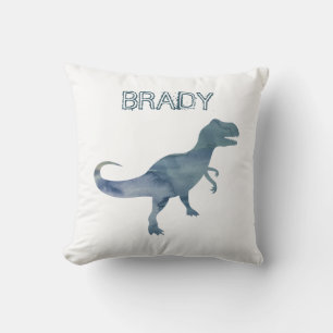 Blue Dinosaur Trex Custom Name Throw Pillow