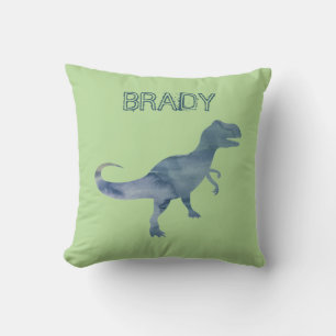Blue Dinosaur Trex Custom Name Throw Pillow