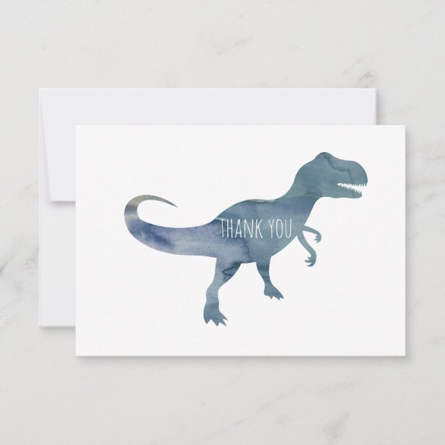 Blue Dinosaur Trex Flat Thank You Card (Front)
