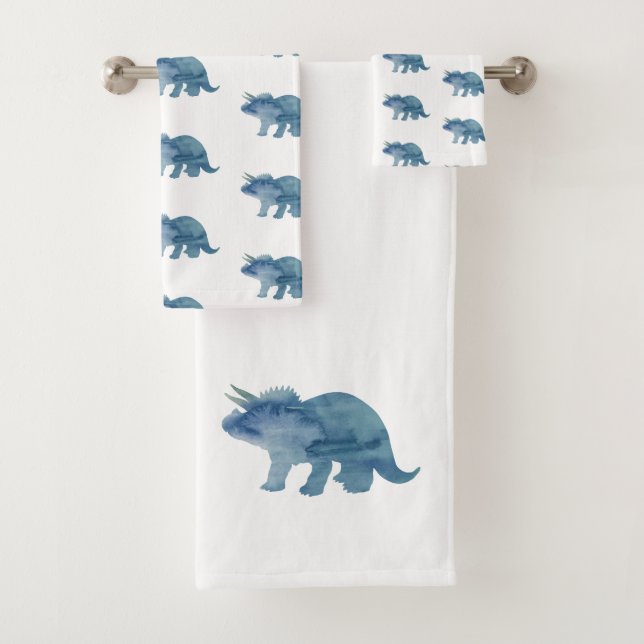Blue Dinosaur Triceratops Bath Towel Set (Insitu)