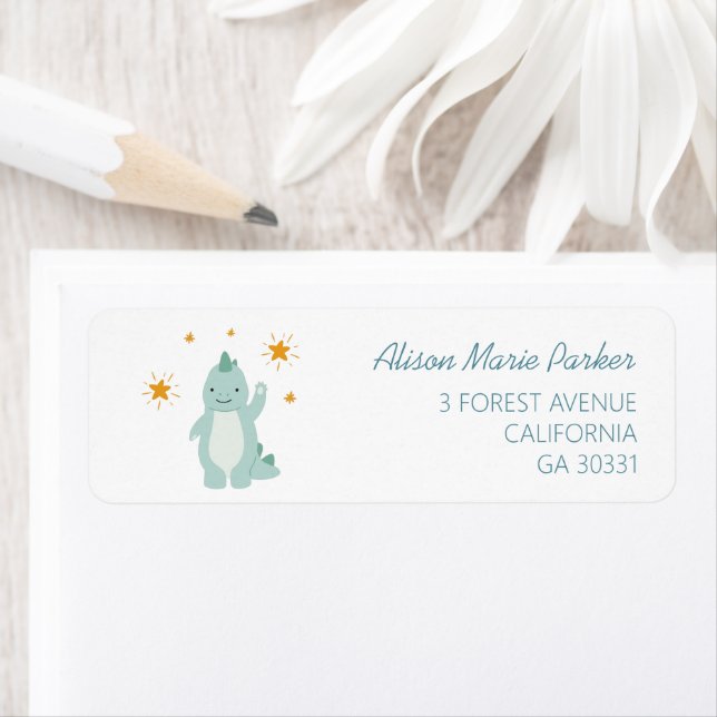 Blue Dinosaur Twinkle Stars Baby Return Address (Insitu)