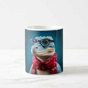 Blue dinosaur wearing a Christmas scarf Coffee Mug