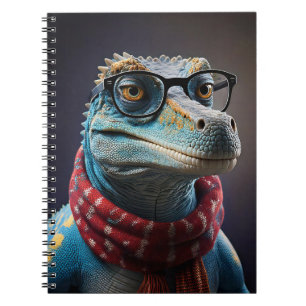 Blue dinosaur wearing a Christmas scarf Notebook