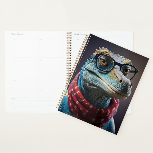 Blue dinosaur wearing a Christmas scarf Planner (Display)