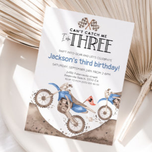 Blue Dirt Bike 3rd birthday - Cant catch me Invitation