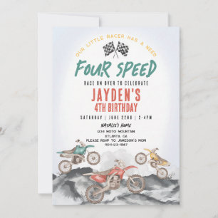 Blue Dirt Bike 4th Birthday Boy Invitation
