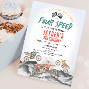 Blue Dirt Bike 4th Birthday Boy Invitation