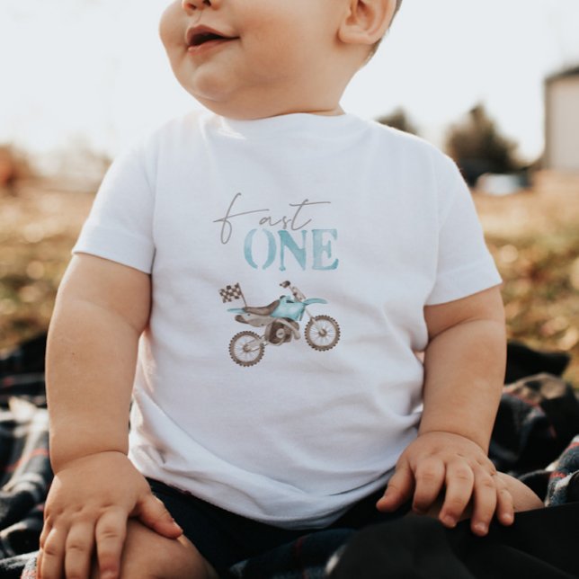 Blue Dirt Bike 'Fast One' Birthday T-shirt (Creator Uploaded)