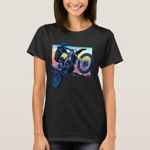 Blue Dirt Bike Rider Motorbike Racer Retro Sunset T-Shirt
