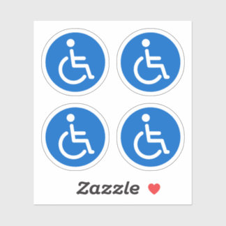 Blue disabled symbol, round stickers, set of four
