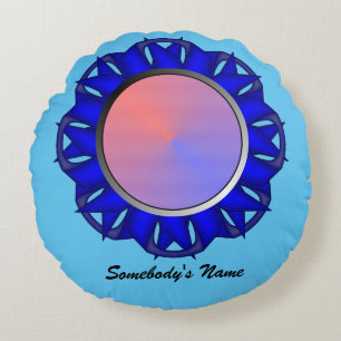 Blue Disc Ribbon by Kenneth Yoncich Round Cushion