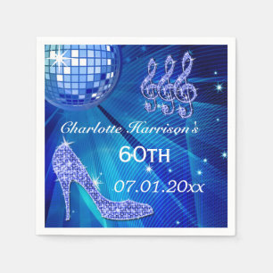 Blue Disco Ball and Sparkle Heels 60th Napkin