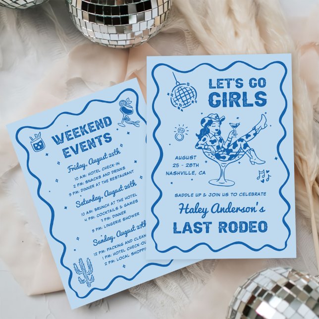 Blue Disco Cowgirl Rodeo Bachelorette Weekend Invitation (Creator Uploaded)
