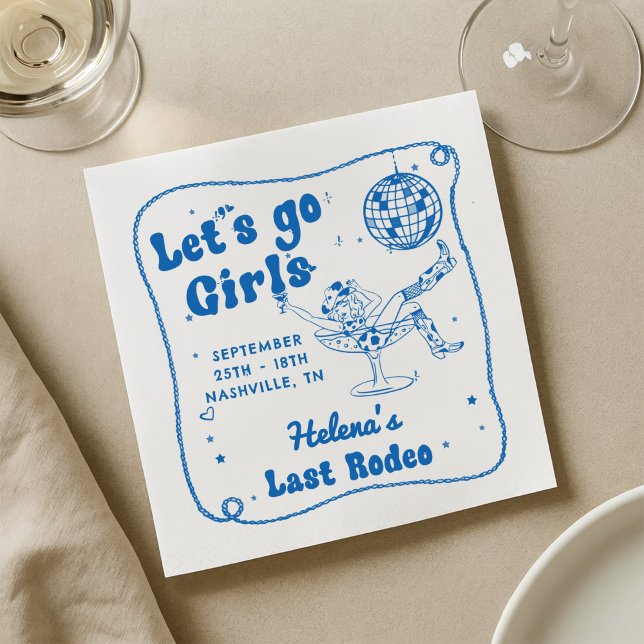 Blue Disco Rodeo Cowgirl Bachelorette Weekend Napkin (Creator Uploaded)