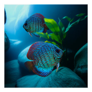 Blue Discus Fish Aquarium Fish Tank Art Poster