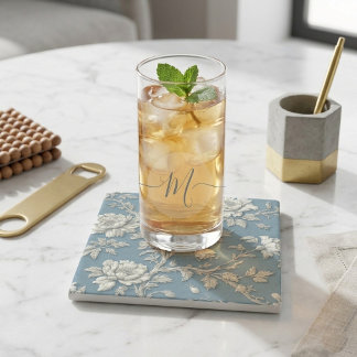 Blue Distressed Art French Cottage Decor Beverage Stone Coaster