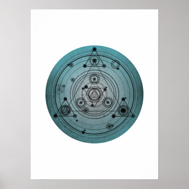 Blue distressed design with sacred geometry symbol poster (Front)