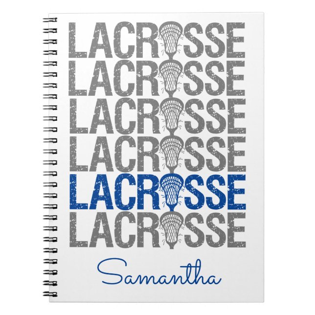 Blue Distressed Lacrosse Word Notebook (Front)