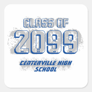 Blue Distressed Modern Class of Square Sticker