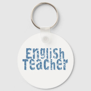Blue Distressed Text English Teacher Key Ring