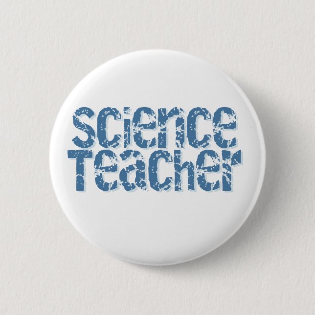 Blue Distressed Text Science Teacher 6 Cm Round Badge (Front)