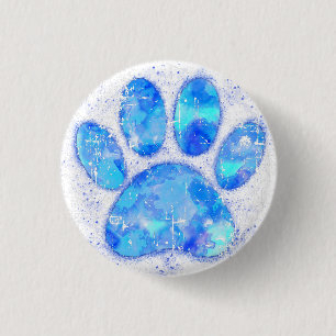 Blue Distressed Vintage Watercolor Dog Paw Print 3 Cm Round Badge