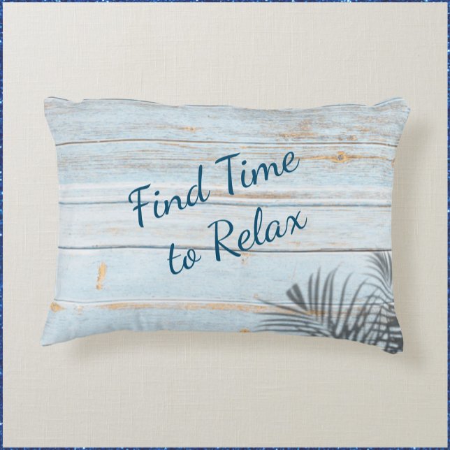 Blue Distressed Wood Relax Quote Throw Pillow (Creator Uploaded)