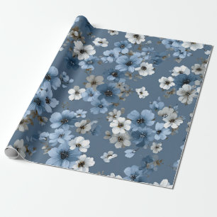 Blue Ditsy Flower Pastel Boho 70s Vintage Wrapping Paper
