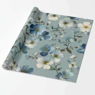 Blue Ditsy Flower Pastel Boho 70s Vintage Wrapping Paper
