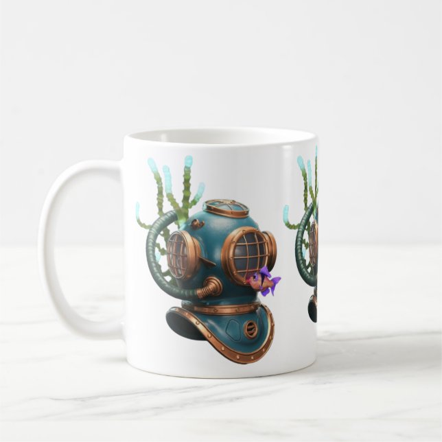 Blue Diving Helmet Character with Starfish Coffee Mug (Left)