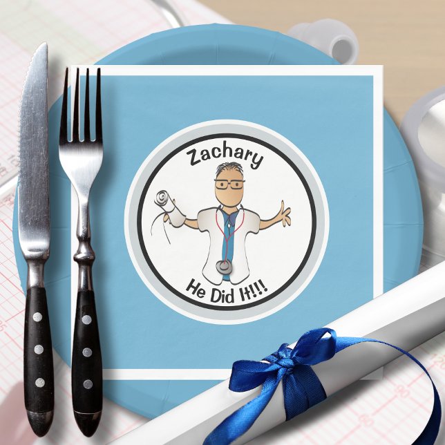 Blue Doctor Physician Medical Graduation Cartoon  Napkin (Creator Uploaded)