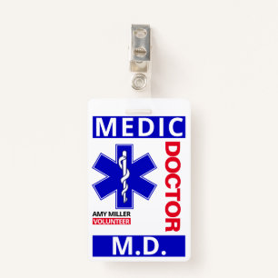 Blue Doctor Print Custom Name Volunteer Employee ID Badge