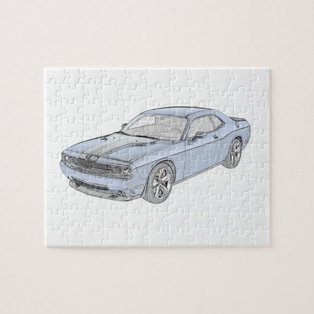 Blue Dodge Challenger Pencil Style Drawing Jigsaw Puzzle (Horizontal)