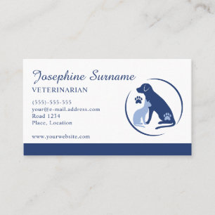 Blue Dog And Cat Logo Veterinarian Vet Clinic Business Card