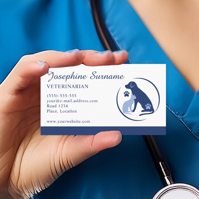 Blue Dog And Cat Logo Veterinarian Vet Clinic Business Card (Creator Uploaded)