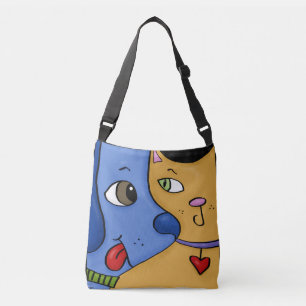 Blue Dog and Orange Cat-Togetherness Crossbody Bag