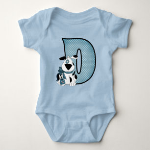 Blue Dog and Polka Dots for Boys Letter D Baby Bodysuit