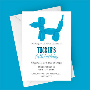 Blue Dog Balloon Animal Birthday Party Invitation