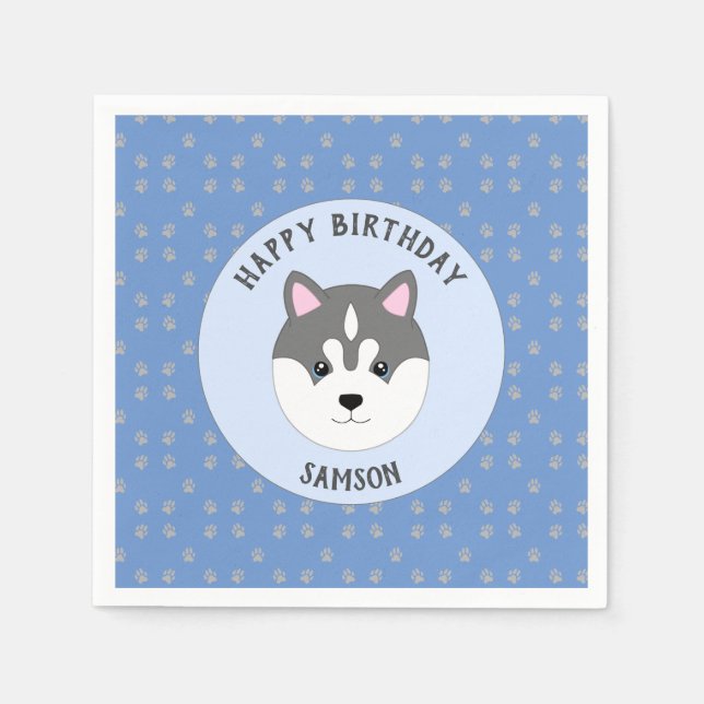Blue Dog Birthday Party Napkin (Front)