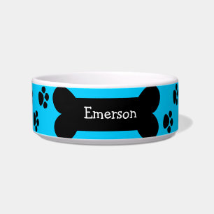 Blue Dog Bowl With Paws and Bone