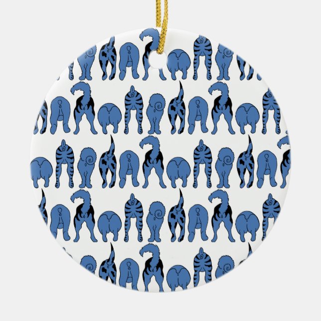 Blue Dog Butts Pattern Ceramic Tree Decoration (Front)