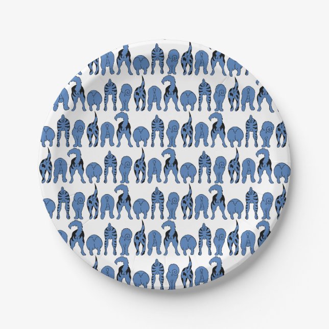 Blue Dog Butts Pattern Paper Plate (Front)