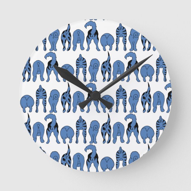 Blue Dog Butts Pattern Round Clock (Front)
