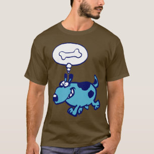 Blue dog cartoon thinking of bone T-shirt