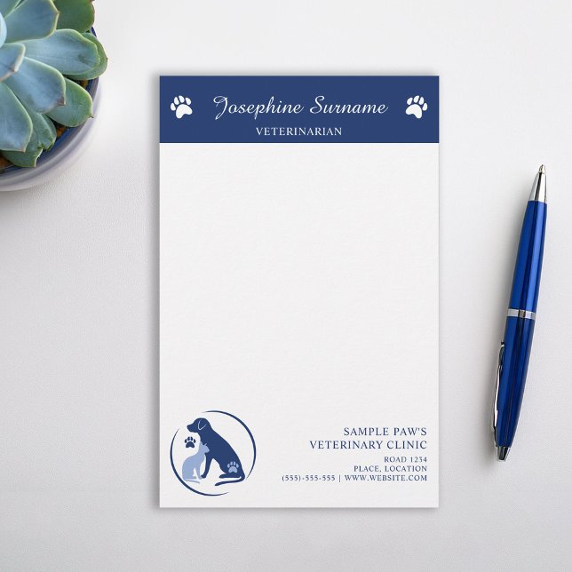 Blue Dog & Cat Logo Veterinary Clinic Custom Logo Stationery (Creator Uploaded)