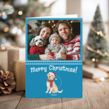 Blue Dog Illustration Family Photo Merry Christmas
