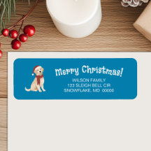Blue Dog Illustration Merry Christmas Address