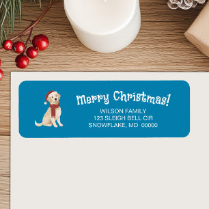 Blue Dog Illustration Merry Christmas Address